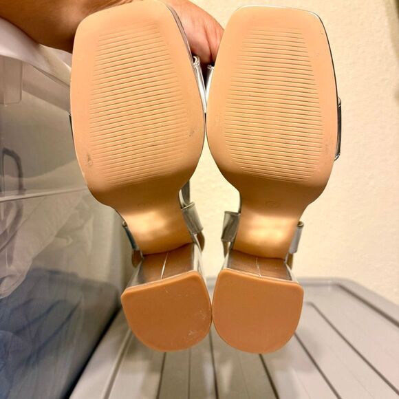 Joy In Love Women’s Silver Metallic Square Toe Block Heeled Chunky Platform Sand - Picture 10 of 15